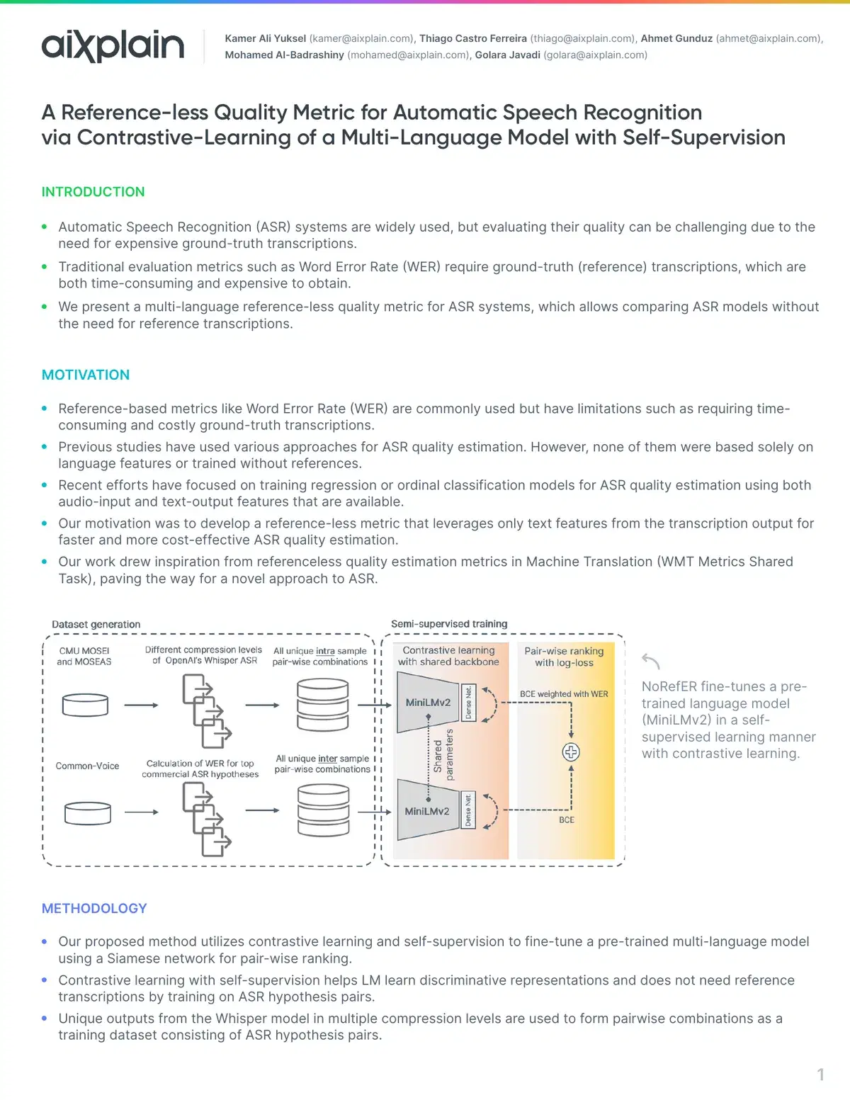 First page of A Reference-less Quality Metric for ASR via Contrastive-Learning